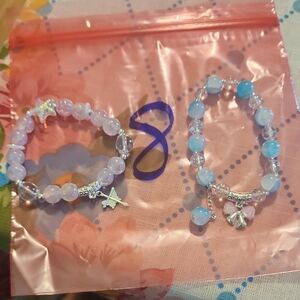Charming Beaded Bracelet Set - Pink and Blue
